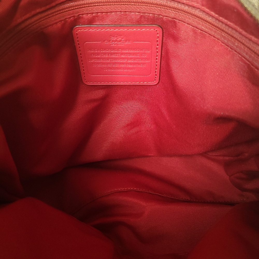 Authentic Coach Khaki/Cardinal Signature Zip Top Tote Bag - Pre Loved - Picture 8 of 11
